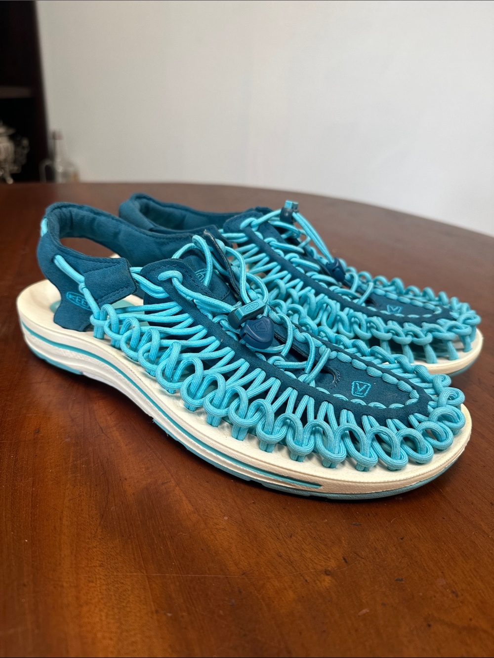 Keen Uneek Two-Tone Teal and Aqua Rope Sandals